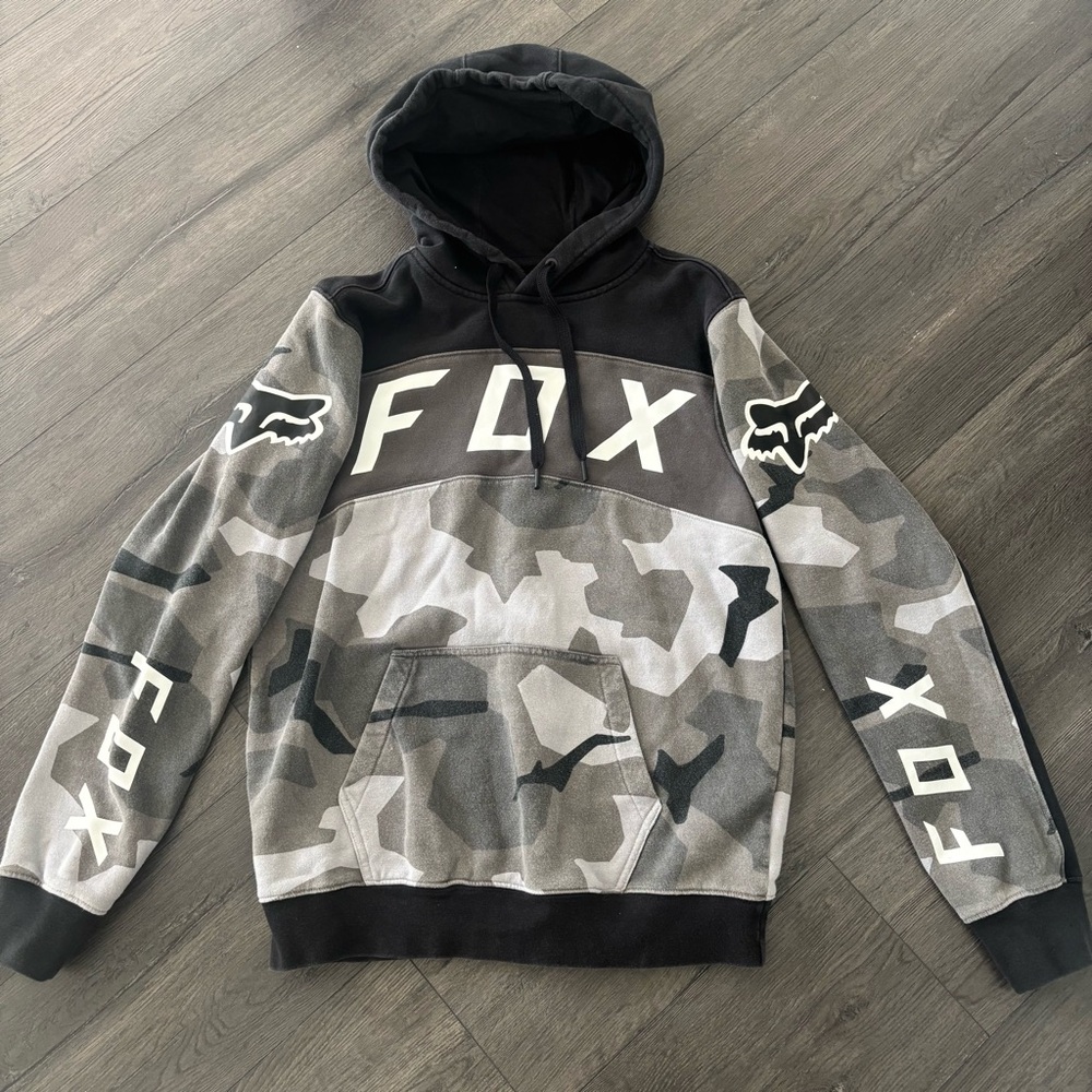 Vtg Fox Racing Hoodie Mens S Black Gray Tri Tone Camo Sweater Y2K
